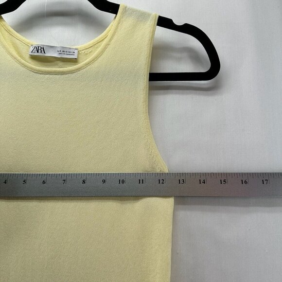 ZARA Sweater Womens Sz S Ribbed Tank Round Neck Sleeveless Viscose Nylon Yellow - Picture 9 of 10
